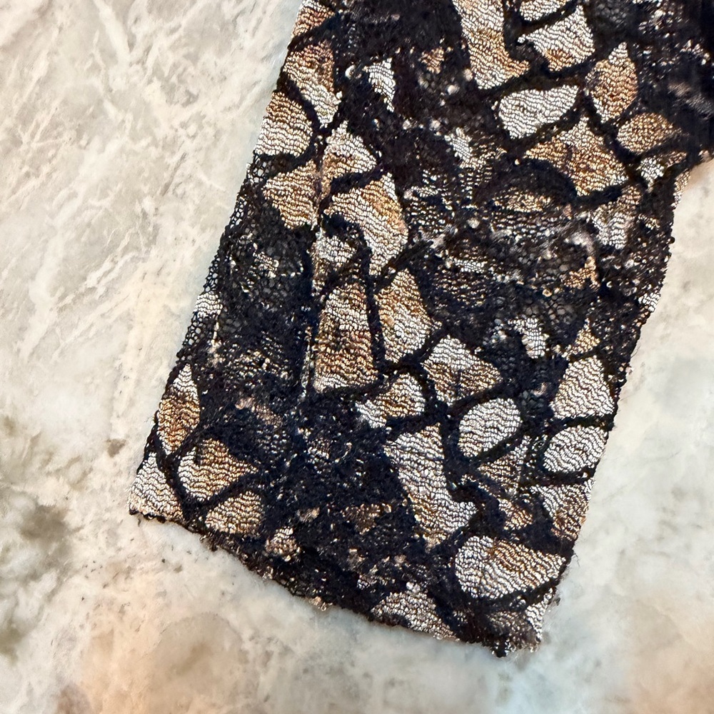 Andria Lieu Black & Gold Lace Top Size M | Dressy Long Sleeve - Picture 3 of 10